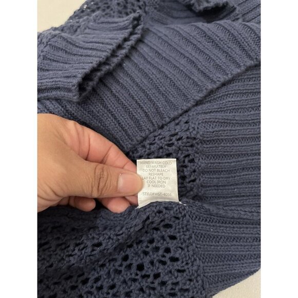 Daisy Fuentes Open Knit Long Cardigan  Size XL Blue Flowy Beachy - Picture 10 of 12